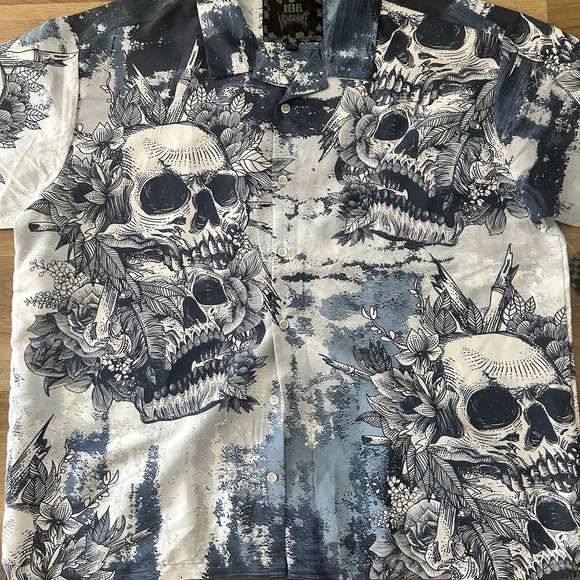 Rebel Vengeance Skull & Floral Button-Up Shirt | NWT Rare | 3XL - Picture 3 of 9